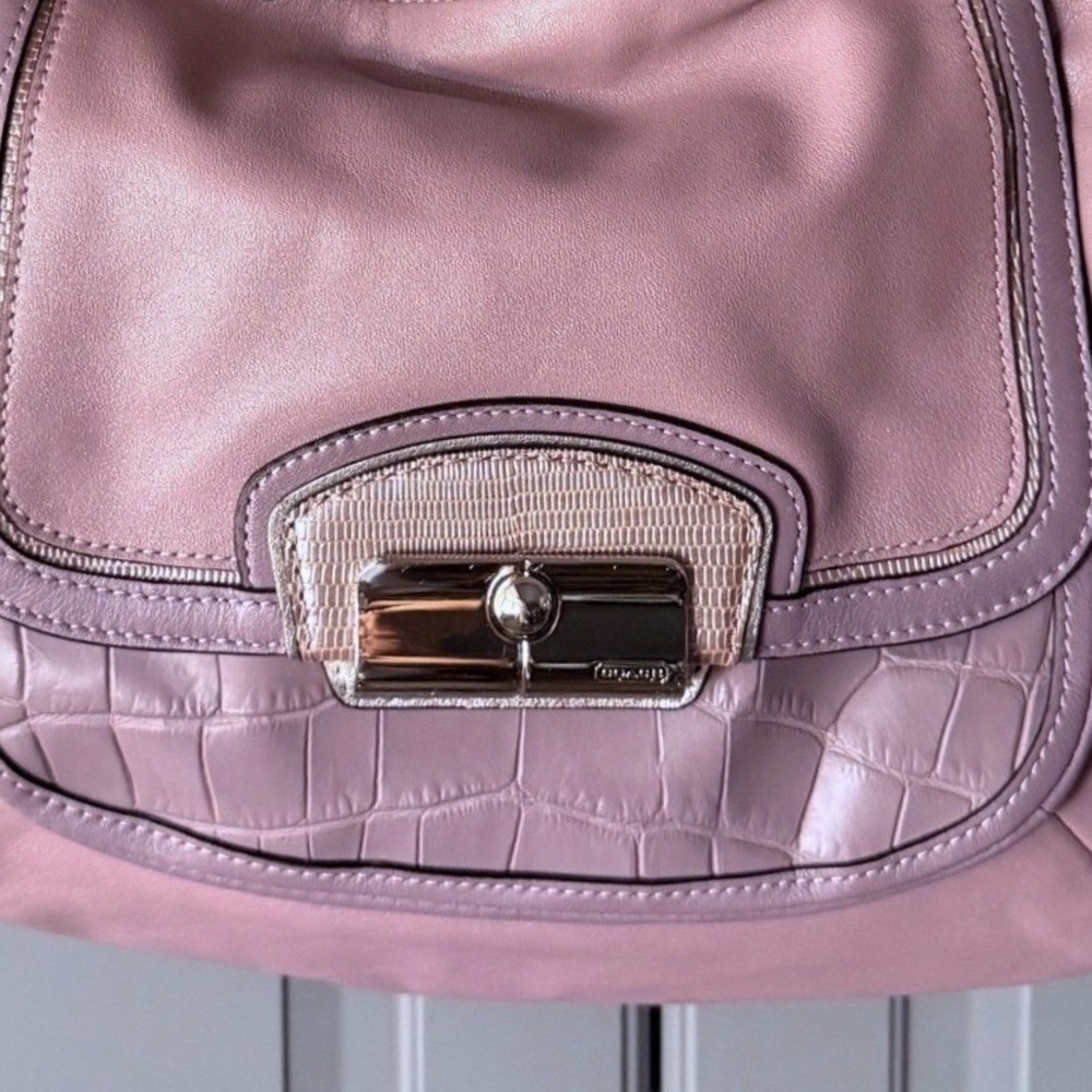 Coach VTG Kristin Spectator Croc Embossed Leather Flap Shoulder Bag 19310,Purple - Picture 3 of 9
